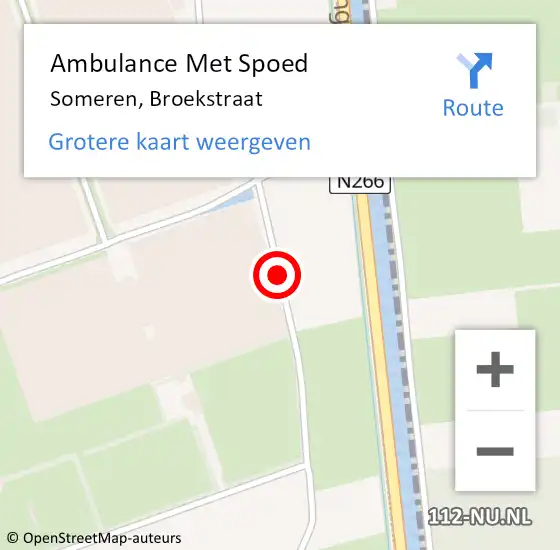 Locatie op kaart van de 112 melding: Ambulance Met Spoed Naar Someren, Broekstraat op 12 juli 2015 14:17