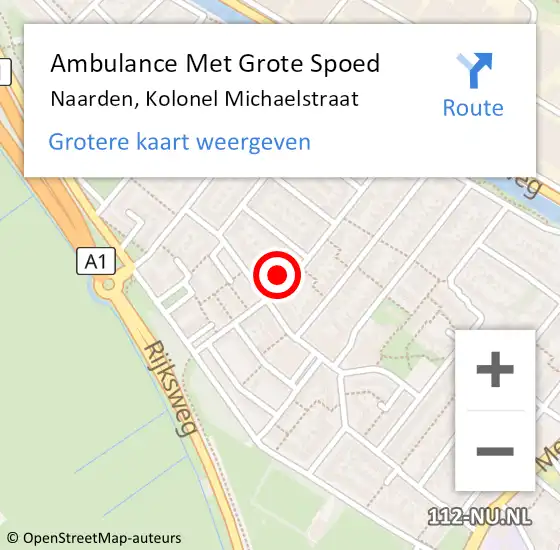 Locatie op kaart van de 112 melding: Ambulance Met Grote Spoed Naar Naarden, Kolonel Michaelstraat op 12 juli 2015 18:10