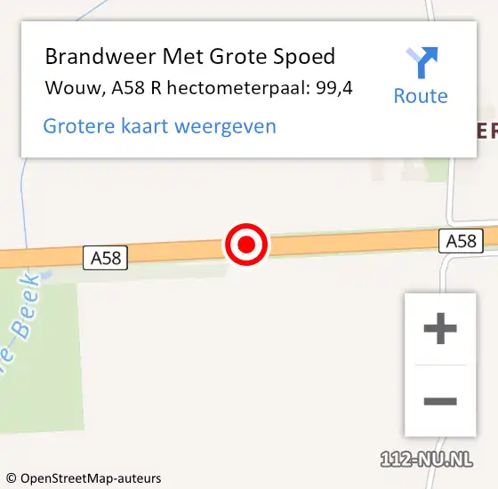 Locatie op kaart van de 112 melding: Brandweer Met Grote Spoed Naar Wouw, A58 R hectometerpaal: 98,0 op 12 juli 2015 18:16