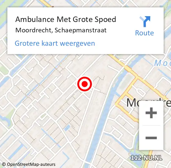 Locatie op kaart van de 112 melding: Ambulance Met Grote Spoed Naar Moordrecht, Schaepmanstraat op 12 juli 2015 18:52