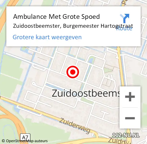 Locatie op kaart van de 112 melding: Ambulance Met Grote Spoed Naar Zuidoostbeemster, Burgemeester Hartogstraat op 12 juli 2015 19:22