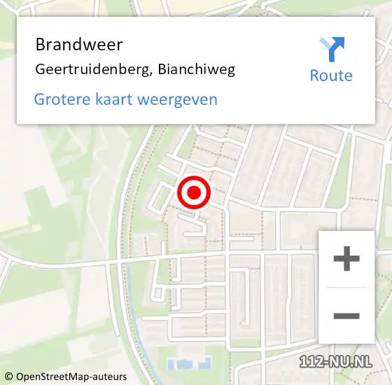 Locatie op kaart van de 112 melding: Brandweer Geertruidenberg, Bianchiweg op 12 juli 2015 19:47