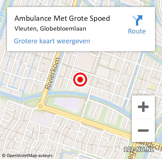 Locatie op kaart van de 112 melding: Ambulance Met Grote Spoed Naar Vleuten, Globebloemlaan op 12 juli 2015 20:24