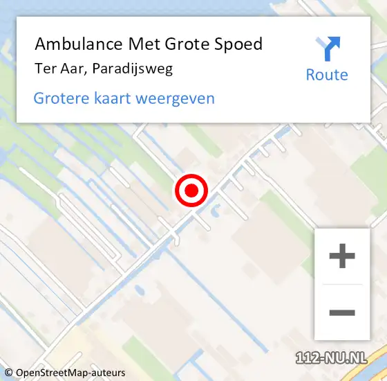 Locatie op kaart van de 112 melding: Ambulance Met Grote Spoed Naar Ter Aar, Paradijsweg op 12 juli 2015 23:08