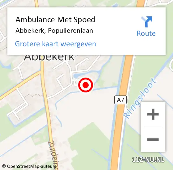 Locatie op kaart van de 112 melding: Ambulance Met Spoed Naar Abbekerk, Populierenlaan op 12 juli 2015 23:53