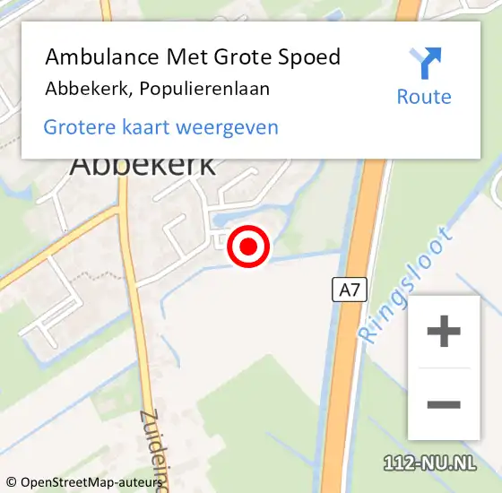 Locatie op kaart van de 112 melding: Ambulance Met Grote Spoed Naar Abbekerk, Populierenlaan op 12 juli 2015 23:55