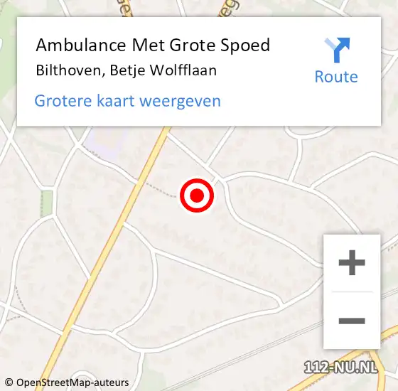 Locatie op kaart van de 112 melding: Ambulance Met Grote Spoed Naar Bilthoven, Betje Wolfflaan op 13 juli 2015 00:11