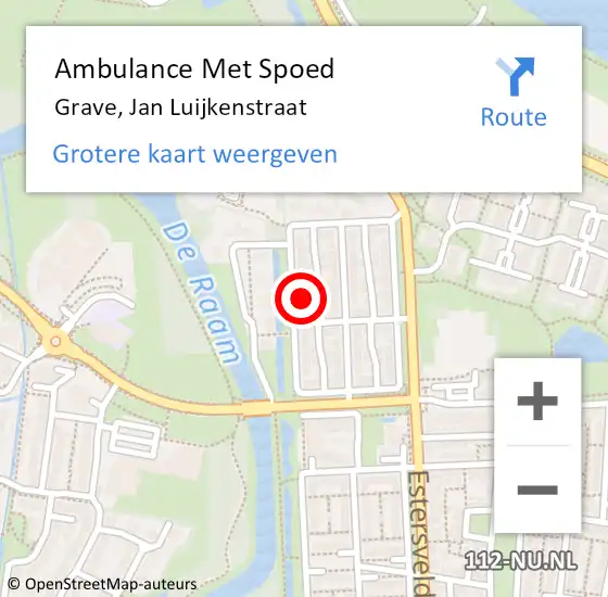 Locatie op kaart van de 112 melding: Ambulance Met Spoed Naar Grave, Jan Luijkenstraat op 13 juli 2015 01:29