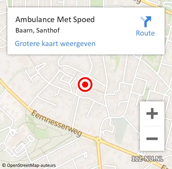 Locatie op kaart van de 112 melding: Ambulance Met Spoed Naar Baarn, Santhof op 13 juli 2015 02:00