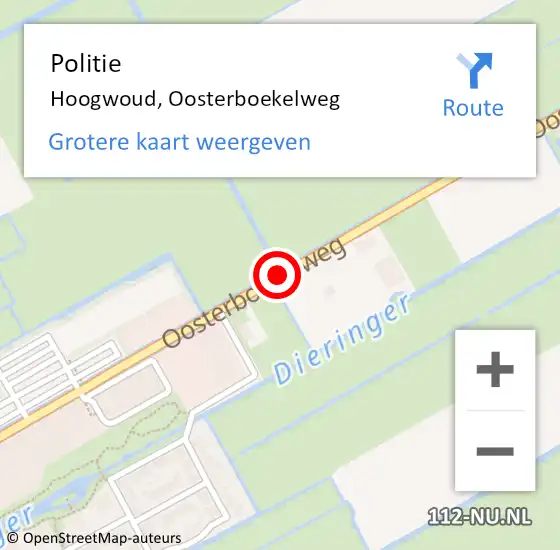 Locatie op kaart van de 112 melding: Politie Hoogwoud, Oosterboekelweg op 13 juli 2015 02:46