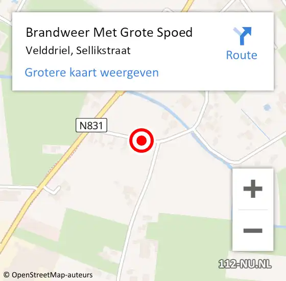 Locatie op kaart van de 112 melding: Brandweer Met Grote Spoed Naar Velddriel, Sellikstraat op 13 juli 2015 03:03