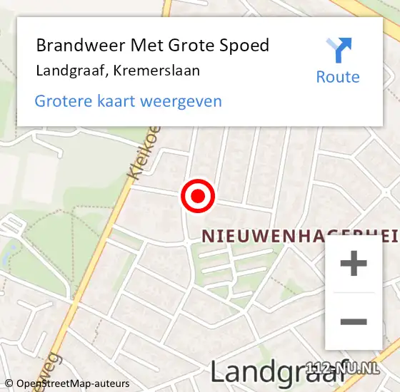 Locatie op kaart van de 112 melding: Brandweer Met Grote Spoed Naar Landgraaf, Kremerslaan op 13 juli 2015 03:41