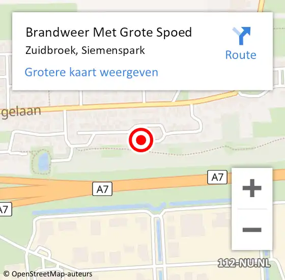 Locatie op kaart van de 112 melding: Brandweer Met Grote Spoed Naar Zuidbroek, Siemenspark op 13 juli 2015 06:48