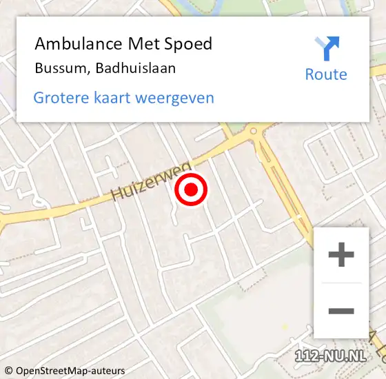 Locatie op kaart van de 112 melding: Ambulance Met Spoed Naar Bussum, Badhuislaan op 13 juli 2015 07:01
