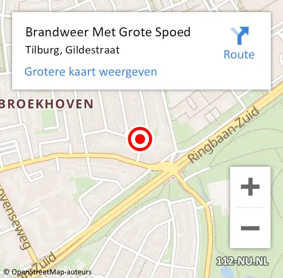 Locatie op kaart van de 112 melding: Brandweer Met Grote Spoed Naar Tilburg, Gildestraat op 13 juli 2015 07:24