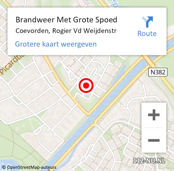 Locatie op kaart van de 112 melding: Brandweer Met Grote Spoed Naar Coevorden, Rogier Vd Weijdenstr op 13 juli 2015 07:32