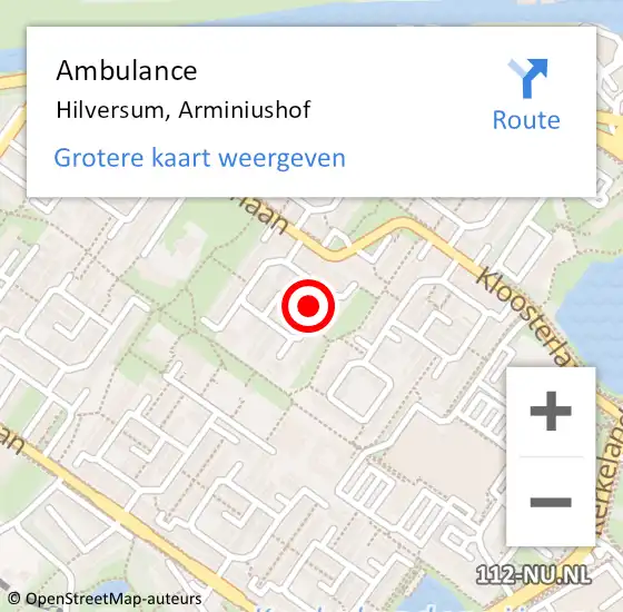 Locatie op kaart van de 112 melding: Ambulance Hilversum, Arminiushof op 13 juli 2015 08:10