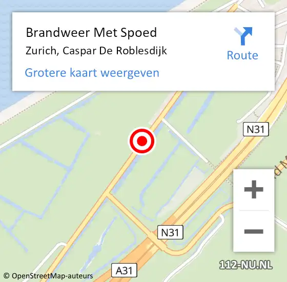 Locatie op kaart van de 112 melding: Brandweer Met Spoed Naar Zurich, Caspar De Roblesdijk op 13 juli 2015 09:38