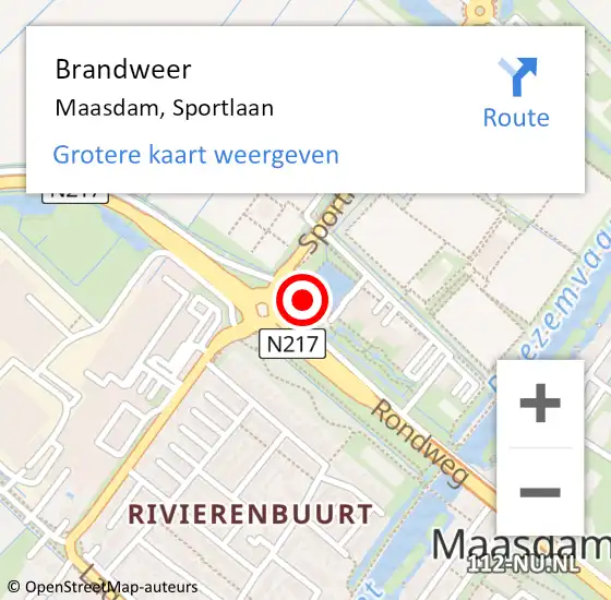 Locatie op kaart van de 112 melding: Brandweer Maasdam, Sportlaan op 13 juli 2015 09:47