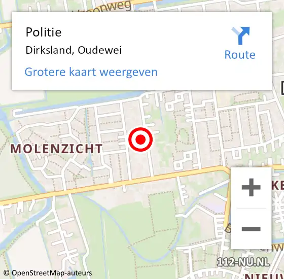 Locatie op kaart van de 112 melding: Politie Dirksland, Oudewei op 13 juli 2015 10:01