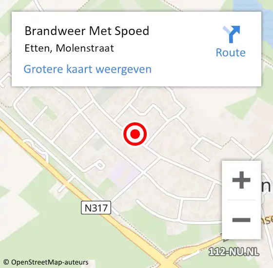 Locatie op kaart van de 112 melding: Brandweer Met Spoed Naar Etten, Molenstraat op 13 juli 2015 10:52