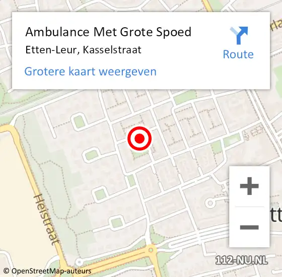 Locatie op kaart van de 112 melding: Ambulance Met Grote Spoed Naar Etten-Leur, Kasselstraat op 14 november 2013 01:08