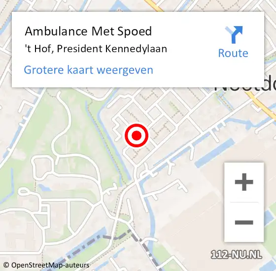 Locatie op kaart van de 112 melding: Ambulance Met Spoed Naar 't Hof, President Kennedylaan op 13 juli 2015 11:03