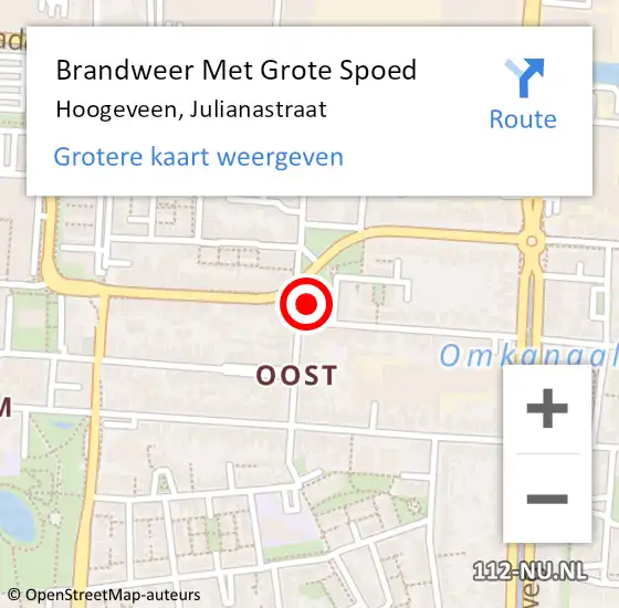 Locatie op kaart van de 112 melding: Brandweer Met Grote Spoed Naar Hoogeveen, Julianastraat op 14 november 2013 01:11