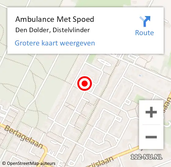 Locatie op kaart van de 112 melding: Ambulance Met Spoed Naar Den Dolder, Distelvlinder op 13 juli 2015 12:36