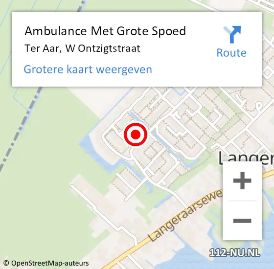 Locatie op kaart van de 112 melding: Ambulance Met Grote Spoed Naar Ter Aar, W Ontzigtstraat op 13 juli 2015 12:52