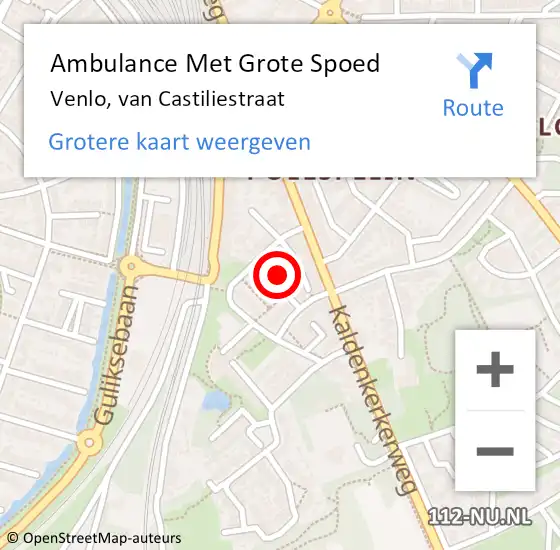 Locatie op kaart van de 112 melding: Ambulance Met Grote Spoed Naar Venlo, van Castiliestraat op 14 november 2013 02:07