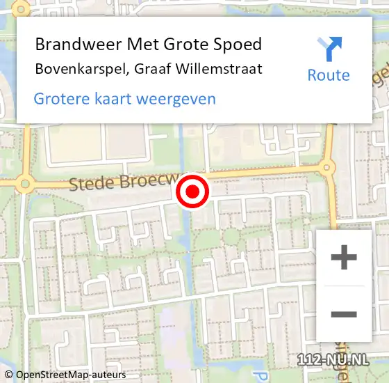 Locatie op kaart van de 112 melding: Brandweer Met Grote Spoed Naar Bovenkarspel, Graaf Willemstraat op 13 juli 2015 14:22