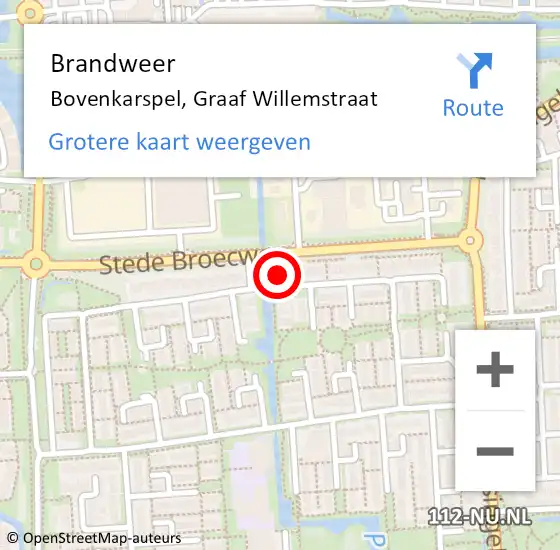 Locatie op kaart van de 112 melding: Brandweer Bovenkarspel, Graaf Willemstraat op 13 juli 2015 14:29