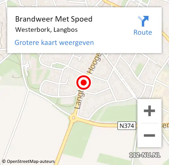 Locatie op kaart van de 112 melding: Brandweer Met Spoed Naar Westerbork, Langbos op 13 juli 2015 15:38