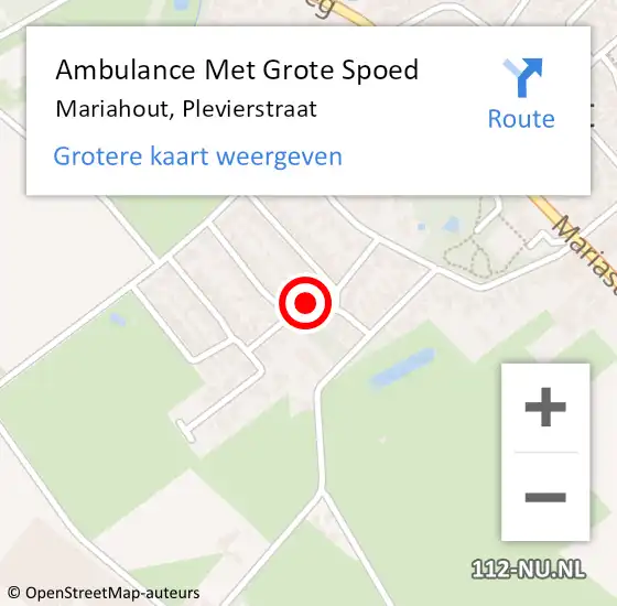 Locatie op kaart van de 112 melding: Ambulance Met Grote Spoed Naar Mariahout, Plevierstraat op 13 juli 2015 17:08