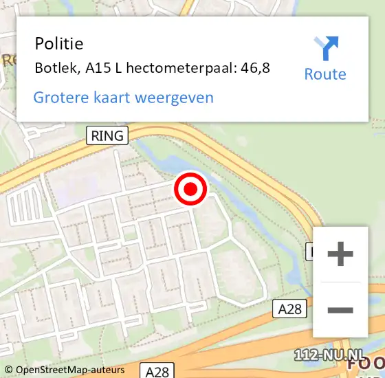 Locatie op kaart van de 112 melding: Politie Botlek, A15 R hectometerpaal: 46,0 op 13 juli 2015 17:58