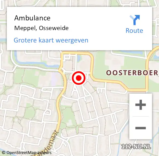 Locatie op kaart van de 112 melding: Ambulance Meppel, Osseweide op 13 juli 2015 18:06