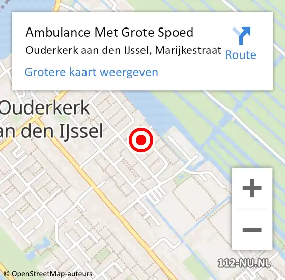 Locatie op kaart van de 112 melding: Ambulance Met Grote Spoed Naar Ouderkerk aan den IJssel, Marijkestraat op 13 juli 2015 18:12