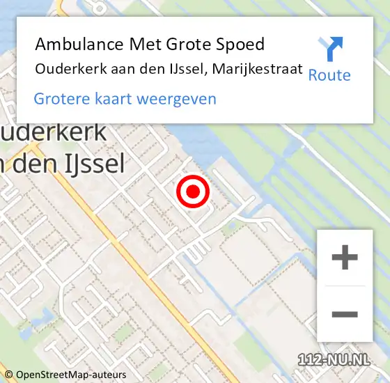 Locatie op kaart van de 112 melding: Ambulance Met Grote Spoed Naar Ouderkerk aan den IJssel, Marijkestraat op 13 juli 2015 18:13