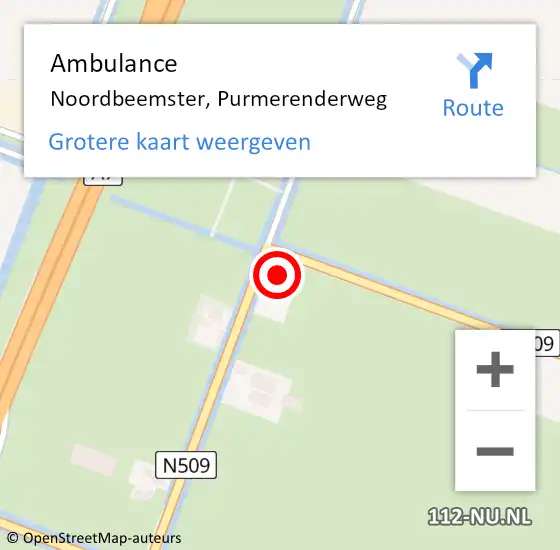 Locatie op kaart van de 112 melding: Ambulance Noordbeemster, Purmerenderweg op 13 juli 2015 18:30