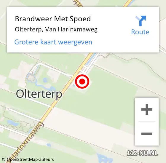 Locatie op kaart van de 112 melding: Brandweer Met Spoed Naar Olterterp, Van Harinxmaweg op 13 juli 2015 19:07