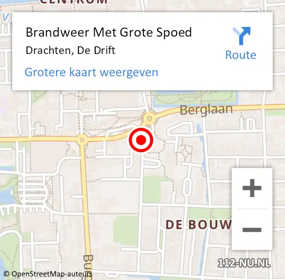 Locatie op kaart van de 112 melding: Brandweer Met Grote Spoed Naar Drachten, De Drift op 13 juli 2015 19:16