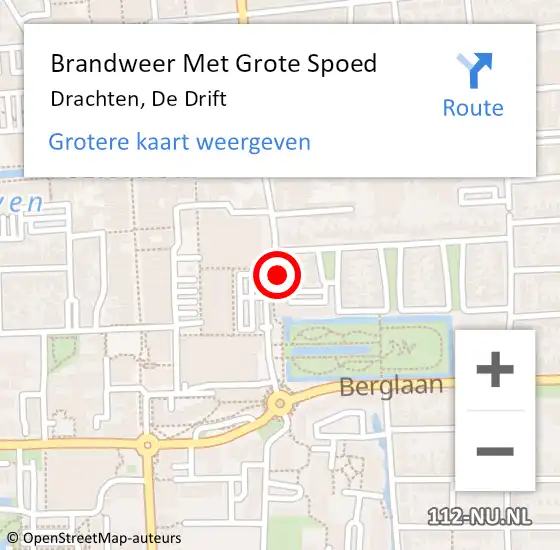 Locatie op kaart van de 112 melding: Brandweer Met Grote Spoed Naar Drachten, De Drift op 13 juli 2015 19:50