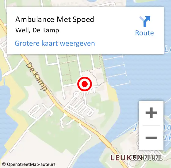 Locatie op kaart van de 112 melding: Ambulance Met Spoed Naar Well, De Kamp op 13 juli 2015 20:02