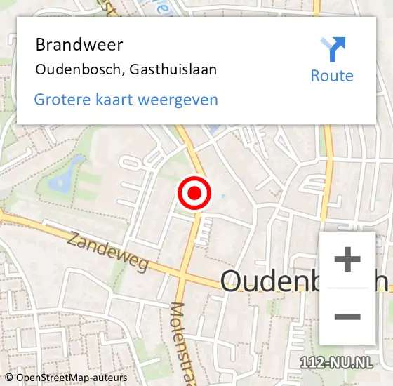 Locatie op kaart van de 112 melding: Brandweer Oudenbosch, Gasthuislaan op 13 juli 2015 20:06