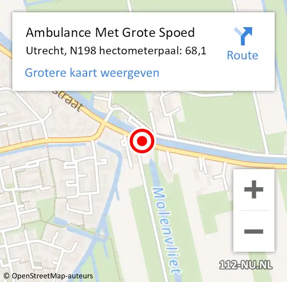 Locatie op kaart van de 112 melding: Ambulance Met Grote Spoed Naar Utrecht, N198 hectometerpaal: 68,1 op 13 juli 2015 21:10