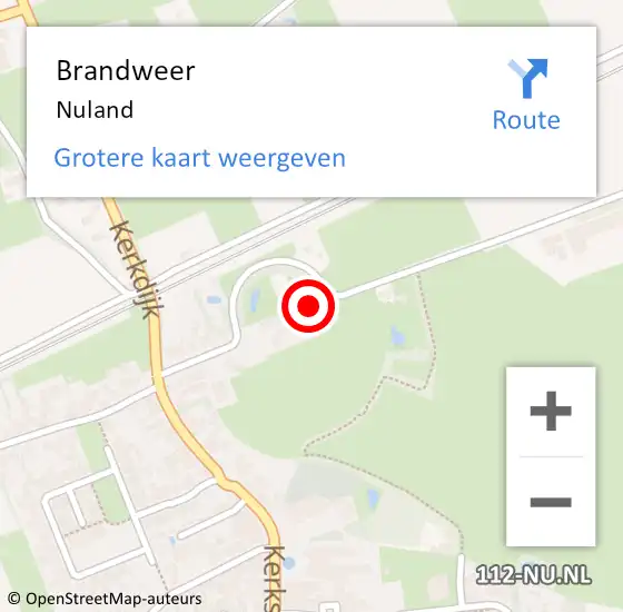 Locatie op kaart van de 112 melding: Brandweer Nuland op 13 juli 2015 21:27