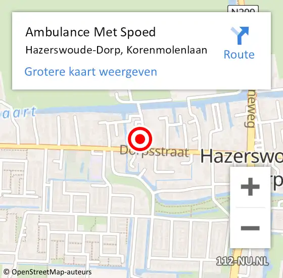 Locatie op kaart van de 112 melding: Ambulance Met Spoed Naar Hazerswoude-Dorp, Korenmolenlaan op 14 juli 2015 00:24