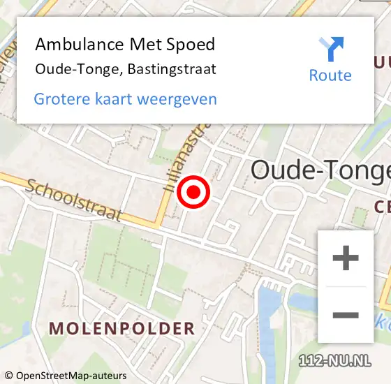 Locatie op kaart van de 112 melding: Ambulance Met Spoed Naar Oude-Tonge, Bastingstraat op 14 juli 2015 01:02