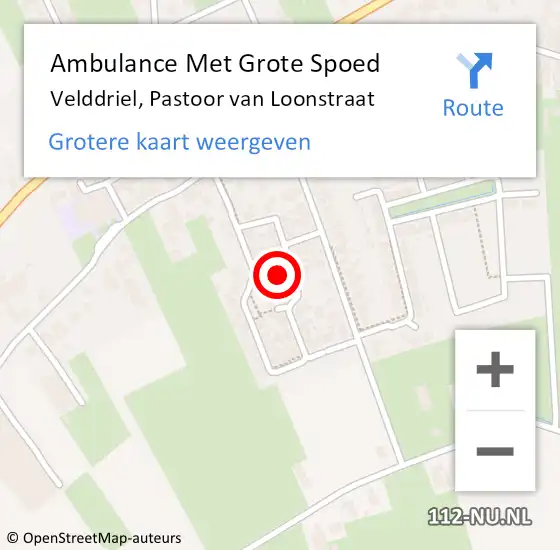 Locatie op kaart van de 112 melding: Ambulance Met Grote Spoed Naar Velddriel, Pastoor van Loonstraat op 14 juli 2015 01:23